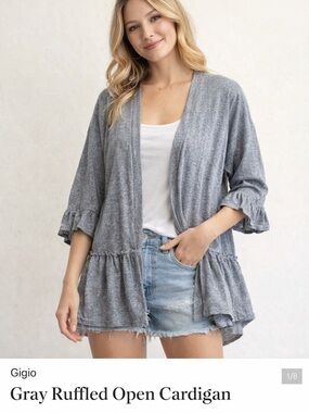 Gigio Gray Ruffled Open Cardigan size medium